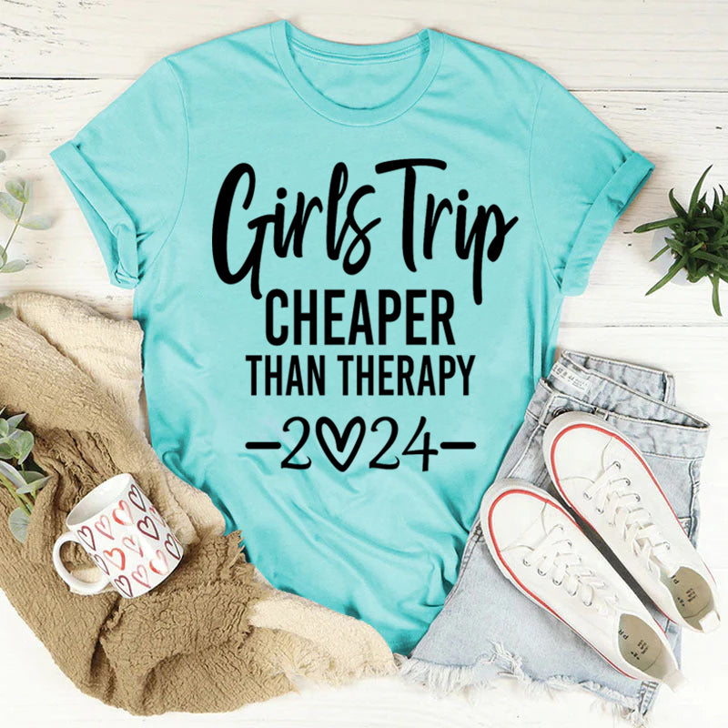 Girl's Trip 2024 Cheaper Letter Print Women Slogan T-Shirt