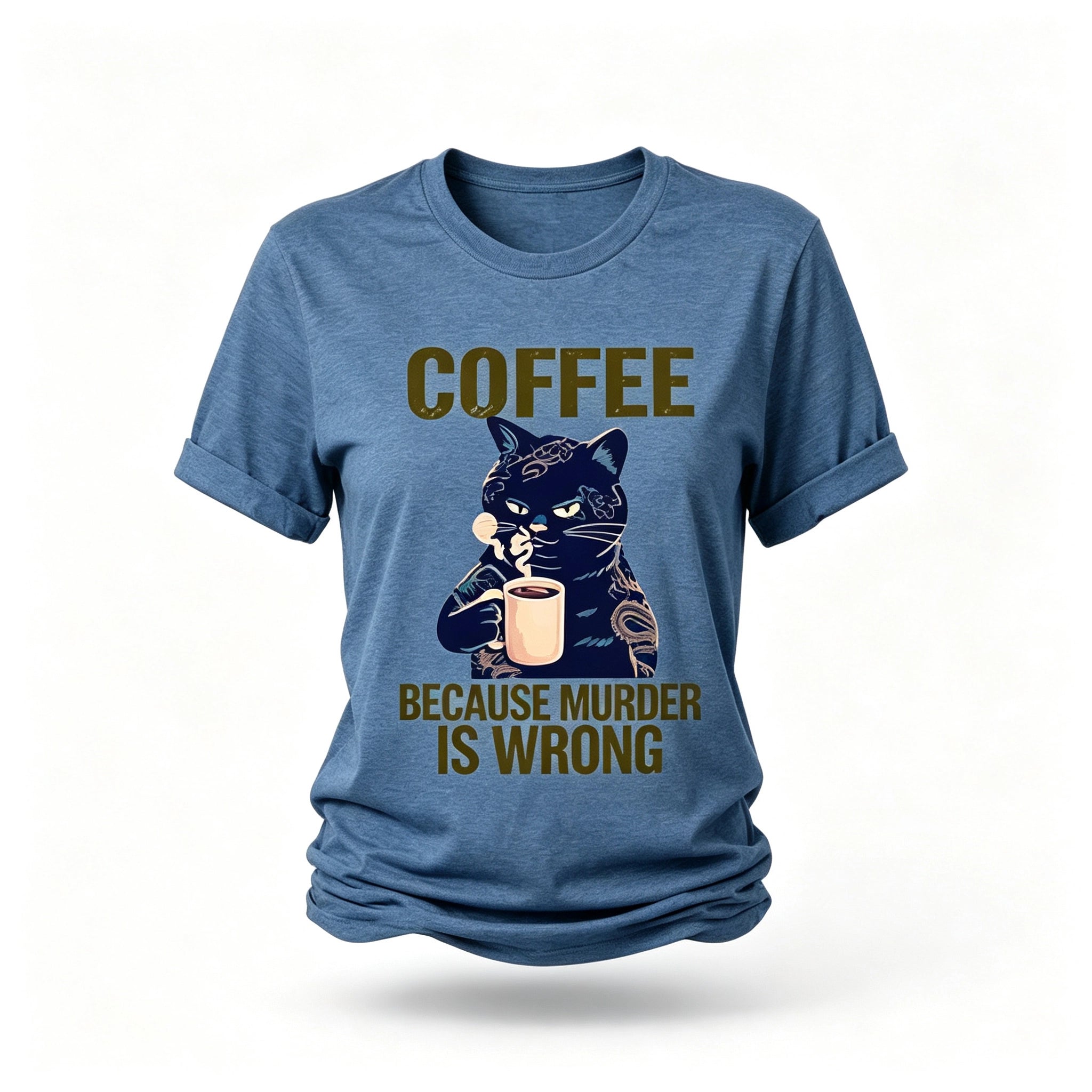 Cat Drinking Coffee Graphic Print Cotton