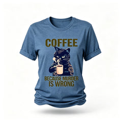 Cat Drinking Coffee Graphic Print Cotton