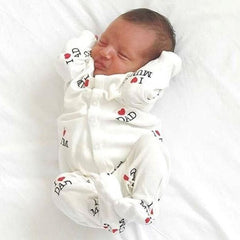 I Love Dad Mum Lovely Solid Letters Printed Long Sleeve Baby Jumpsuit