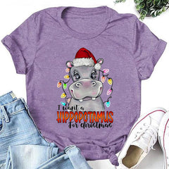 Camiseta feminina com slogan Eu quero hipopótamo para o Natal 