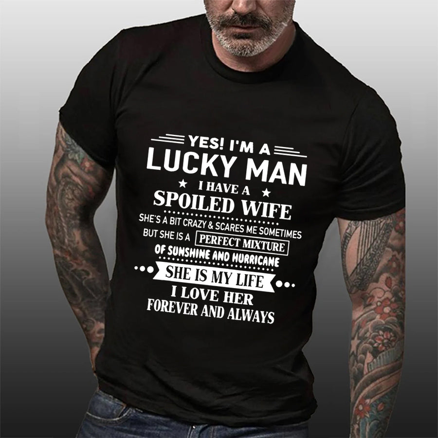 Yes I'm A Lucky Man Print Men Slogan T-Shirt