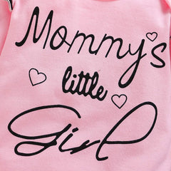 3PCS Mommy's Little Girl Letter Printed Rufffled Romper With Camouflage Printed Pants Baby Girl Set