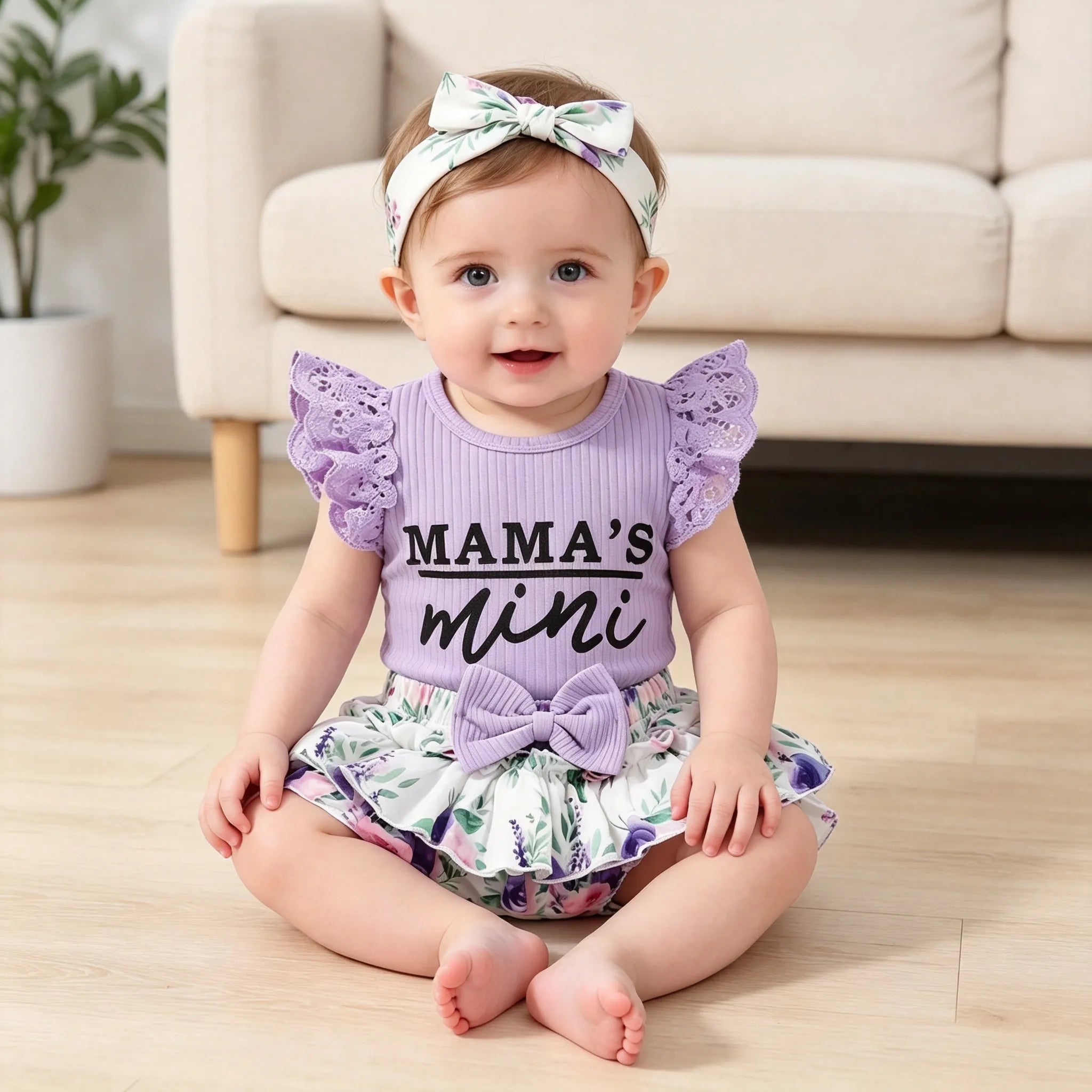 3PCS Mama's Mini Letter Printed Floral Baby Set