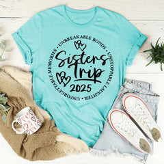 Sisters Trip 2025 Letter Print Women Slogan Plus Size T-Shirt