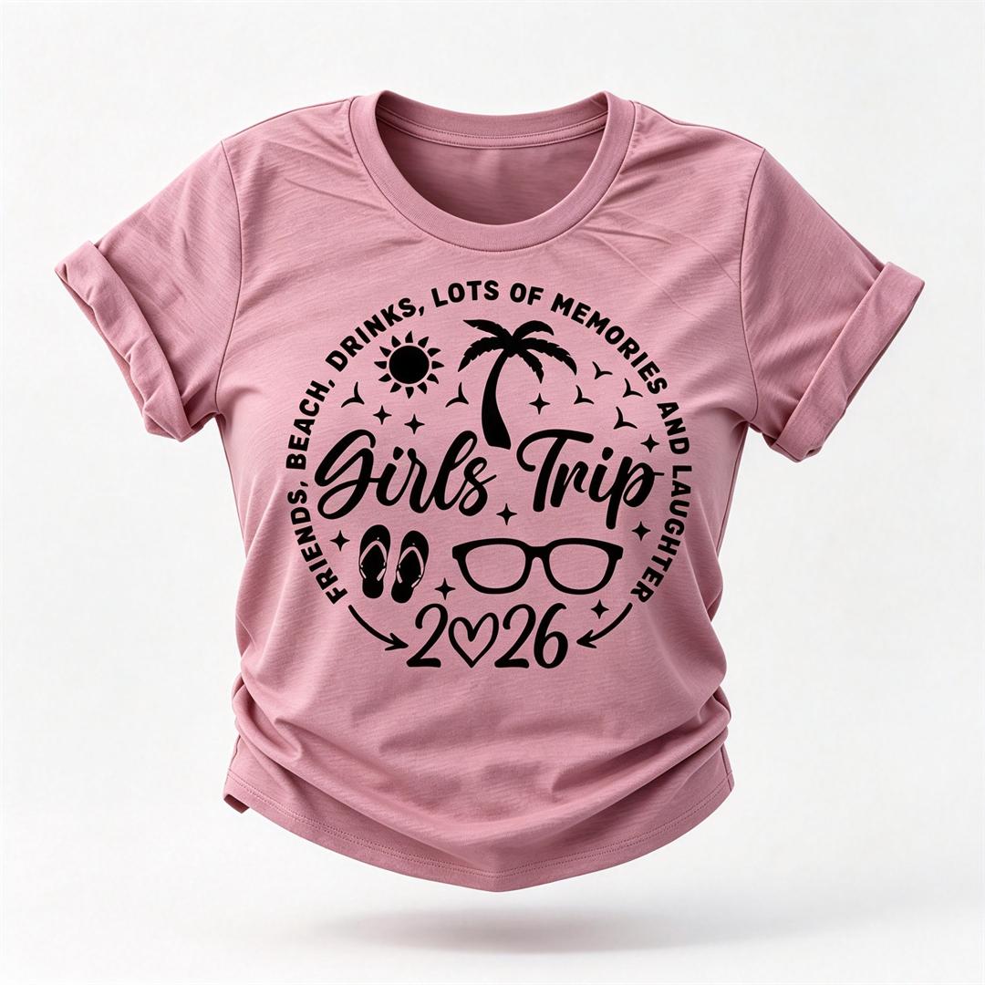 Girl's Trip 2026 Letter Print Women Slogan T-Shirt