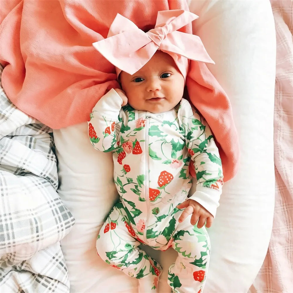 Sweet Floral Print Zipper Long Sleeve Baby Girl Jumpsuit