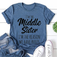 Eu sou a irmã do meio moda carta impressa camiseta feminina com slogan 