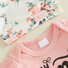 4PCS My Aunt Is Cooler Than My Dad Letter Floral Print Baby Set