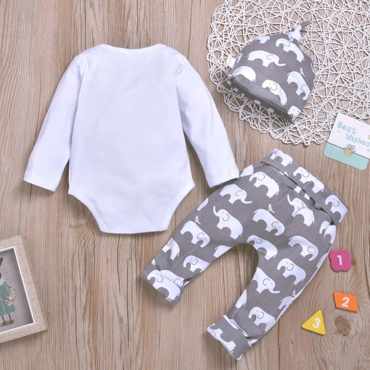 3PCS Elephant Printed Baby Set