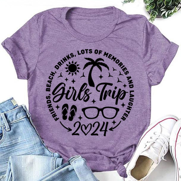 Girls Trip 2024 Printed Women Slogan Plus Size T-Shirt