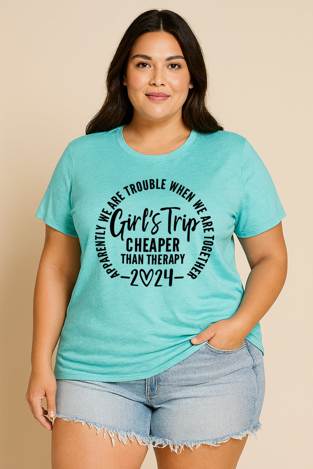 Girl's Trip 2024 Cheaper Letter Print Women Slogan Plus Size T-Shirt