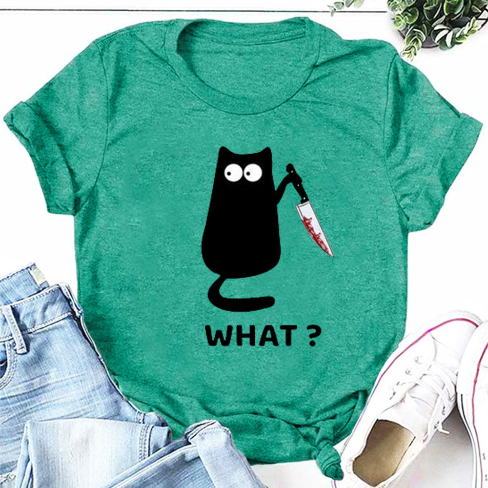 What? Hot Sale Funny Cat Printed Fashion T-Shirt