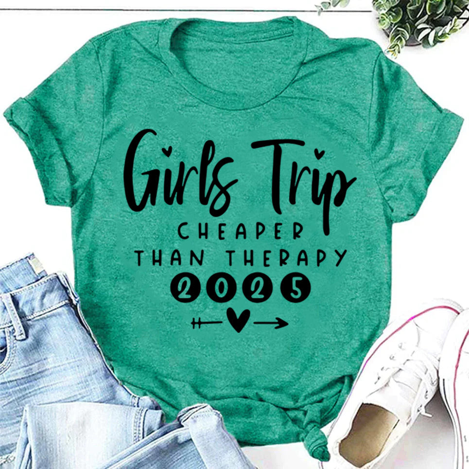 Pretty Girl Trip 2025 Letter Print Women Slogan Plus Size T-Shirt