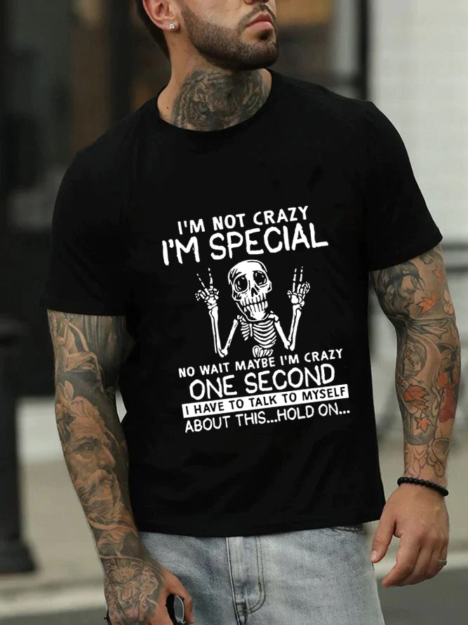 Camiseta com slogan masculino com estampa especial Eu não sou louco, sou especial