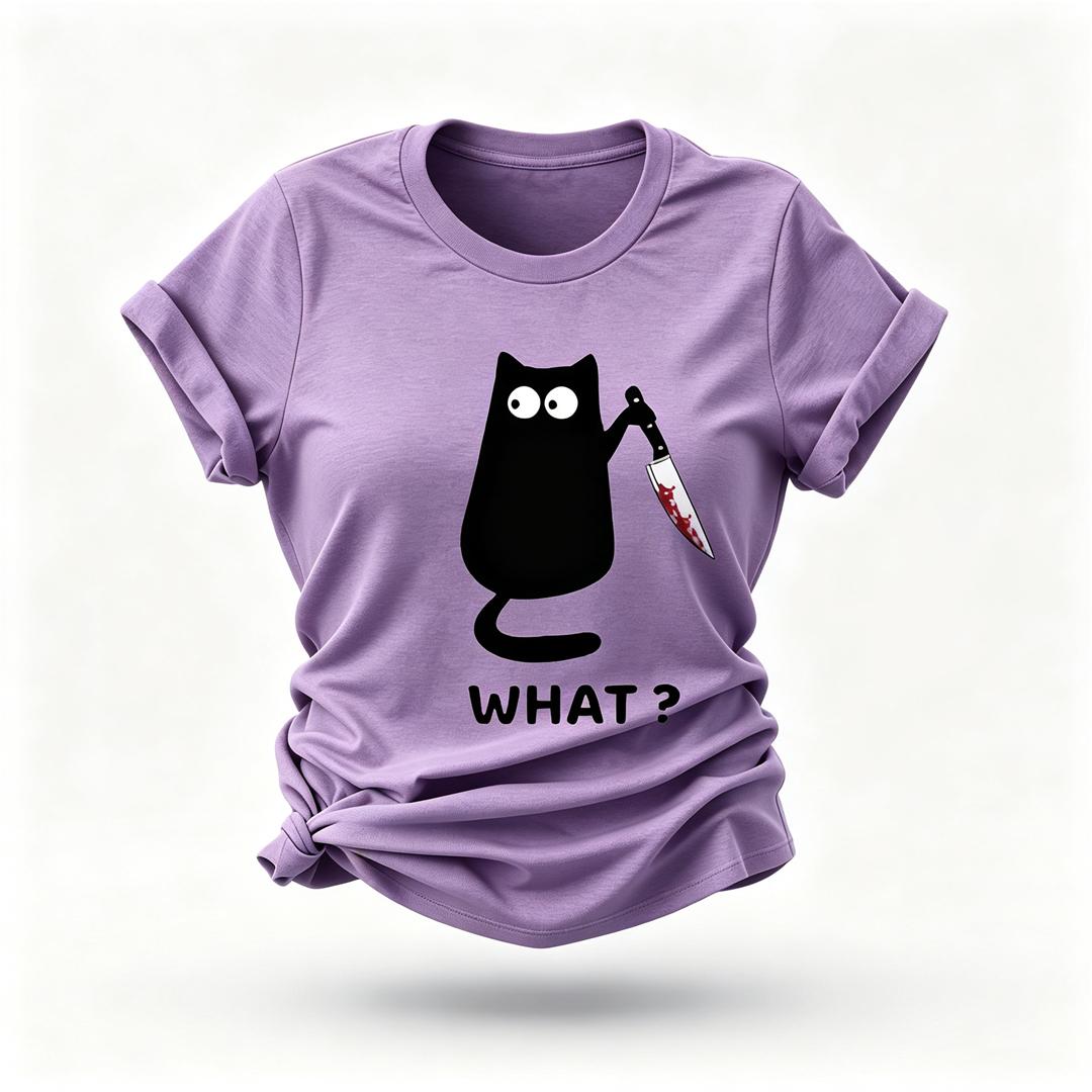 What? Hot Sale Funny Cat Printed Fashion T-Shirt