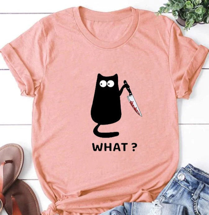 O que? Venda quente de camiseta com estampa de gato engraçado 