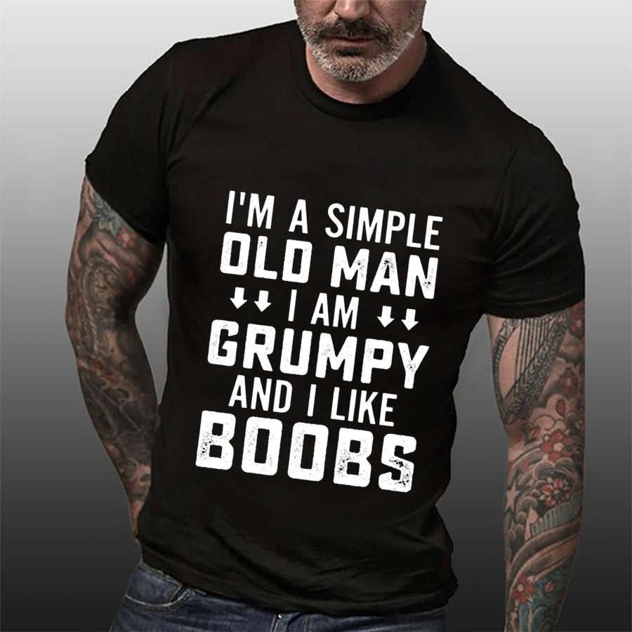 Camiseta com slogan masculino com estampa de homem velho e simples 