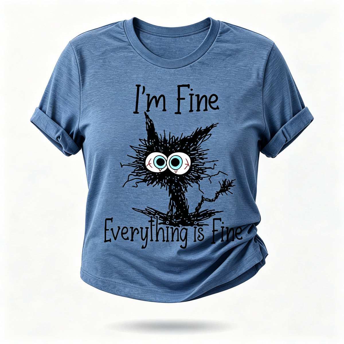Estou bem, tudo está bem, camiseta feminina com slogan e estampa de gato
