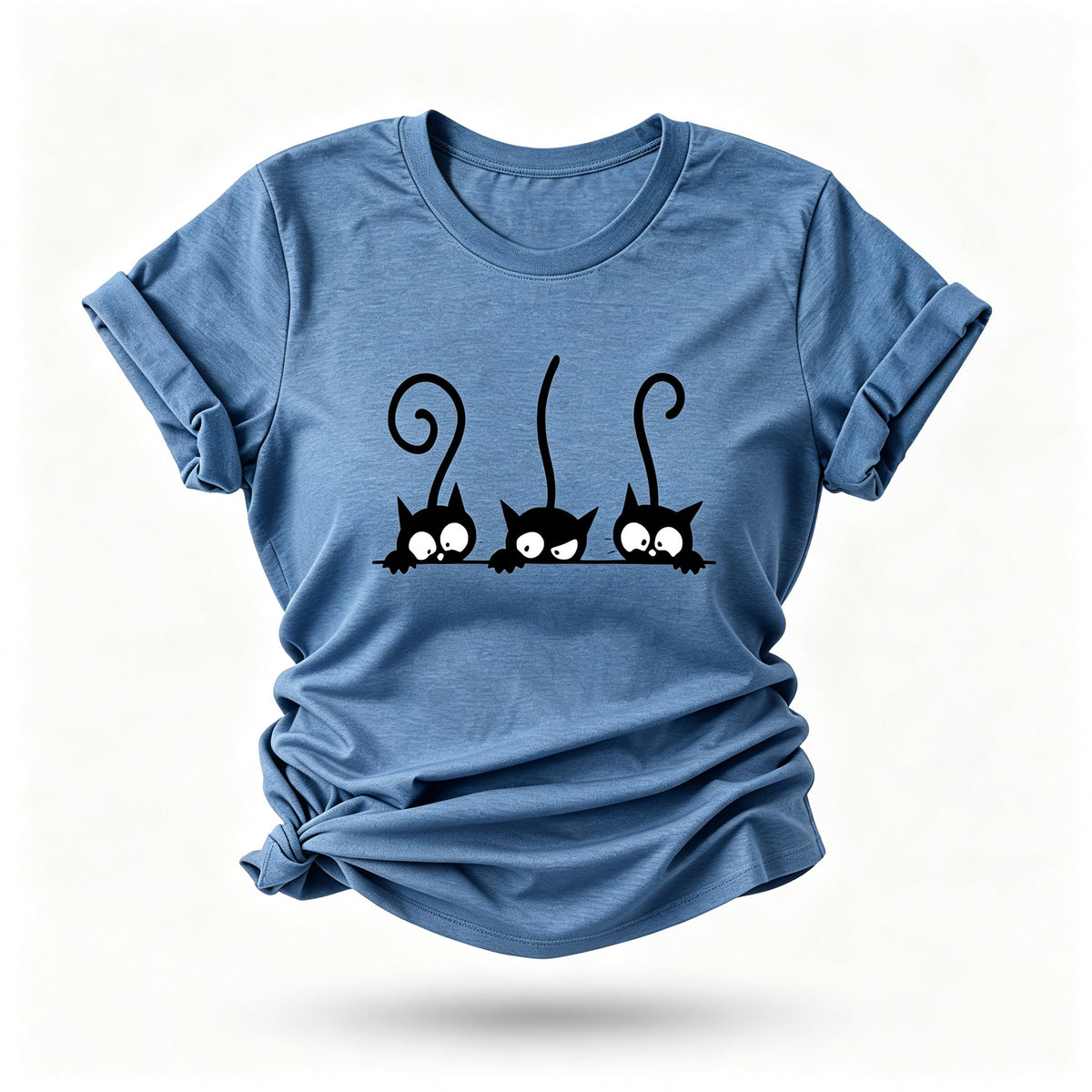 Camiseta de algodão com estampa de caixa de gato
