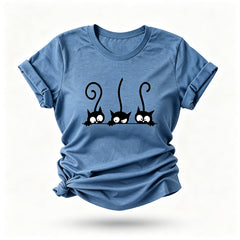 Camiseta de algodão com estampa de caixa de gato
