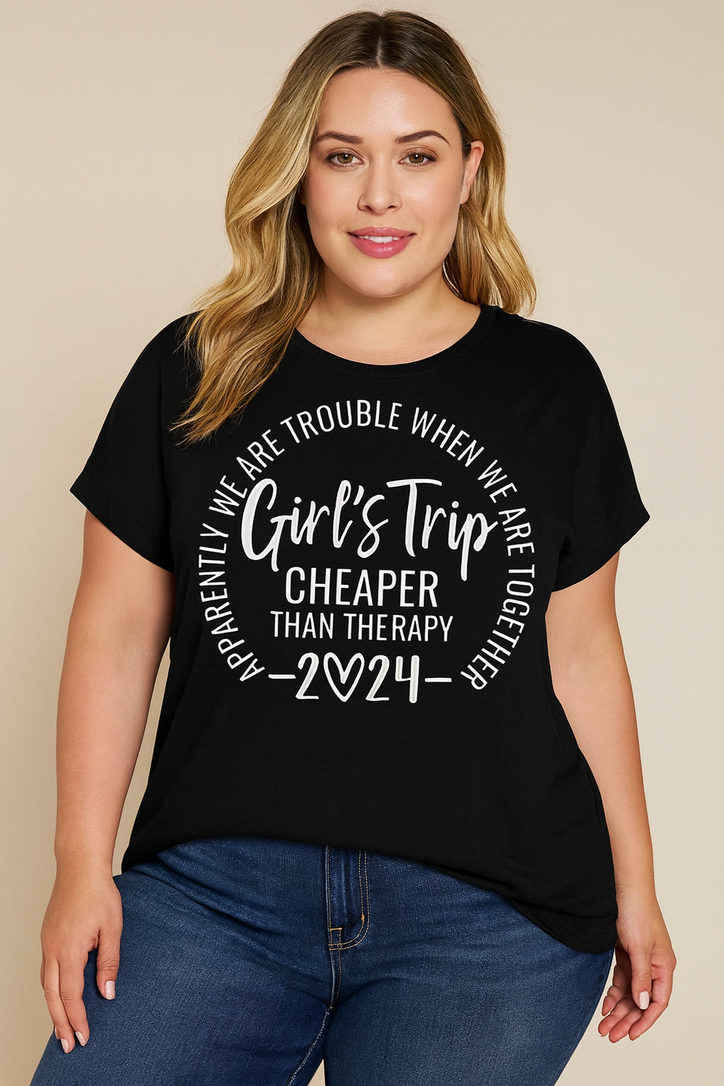 Girl's Trip 2024 Cheaper Letter Print Women Slogan Plus Size T-Shirt