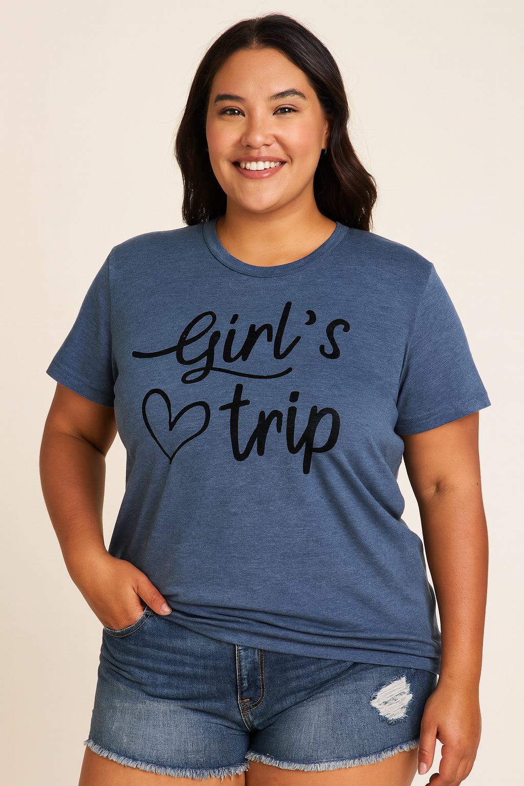 Girl's Trip Letter Heart Print Women Slogan Plus Size T-Shirt