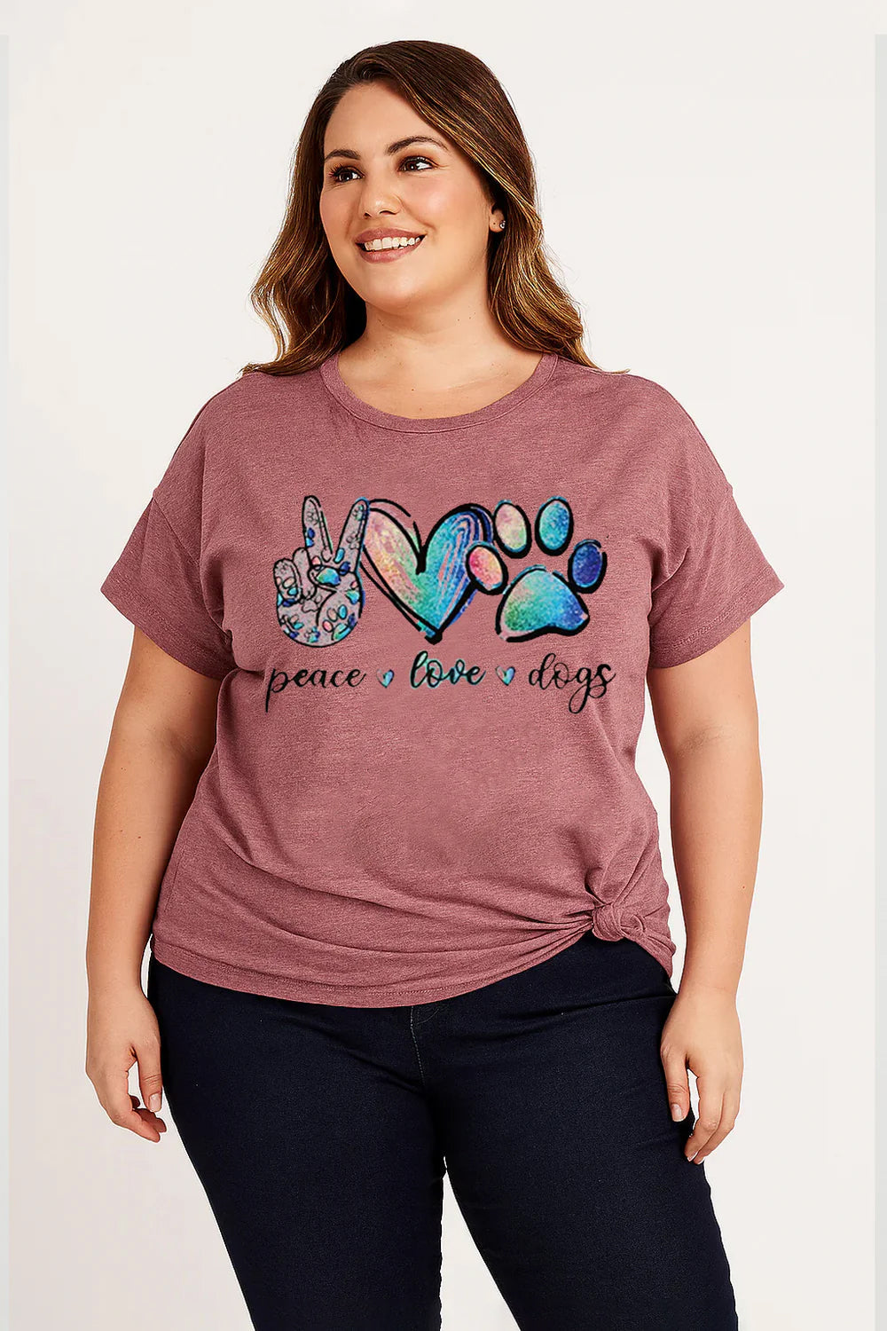 Fashion Peace Love Dog Paws Plus Size T Shirt