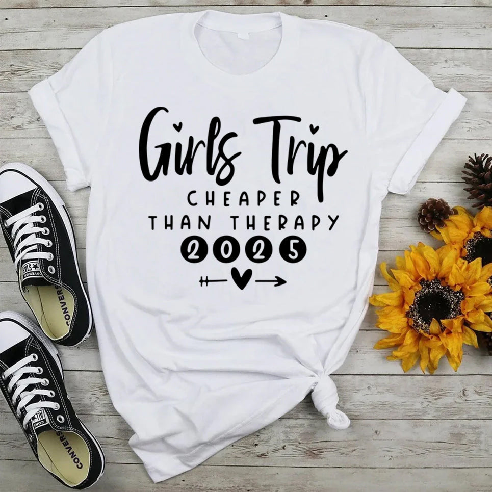 Pretty Girl Trip 2025 Letter Print Women Slogan Plus Size T-Shirt
