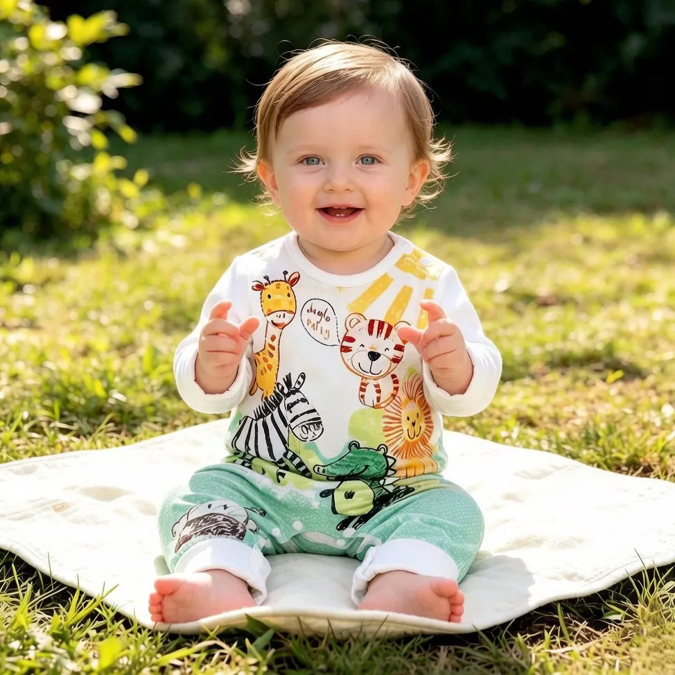 Lively Colored Pencil Animals Printed Baby Jumpsuit