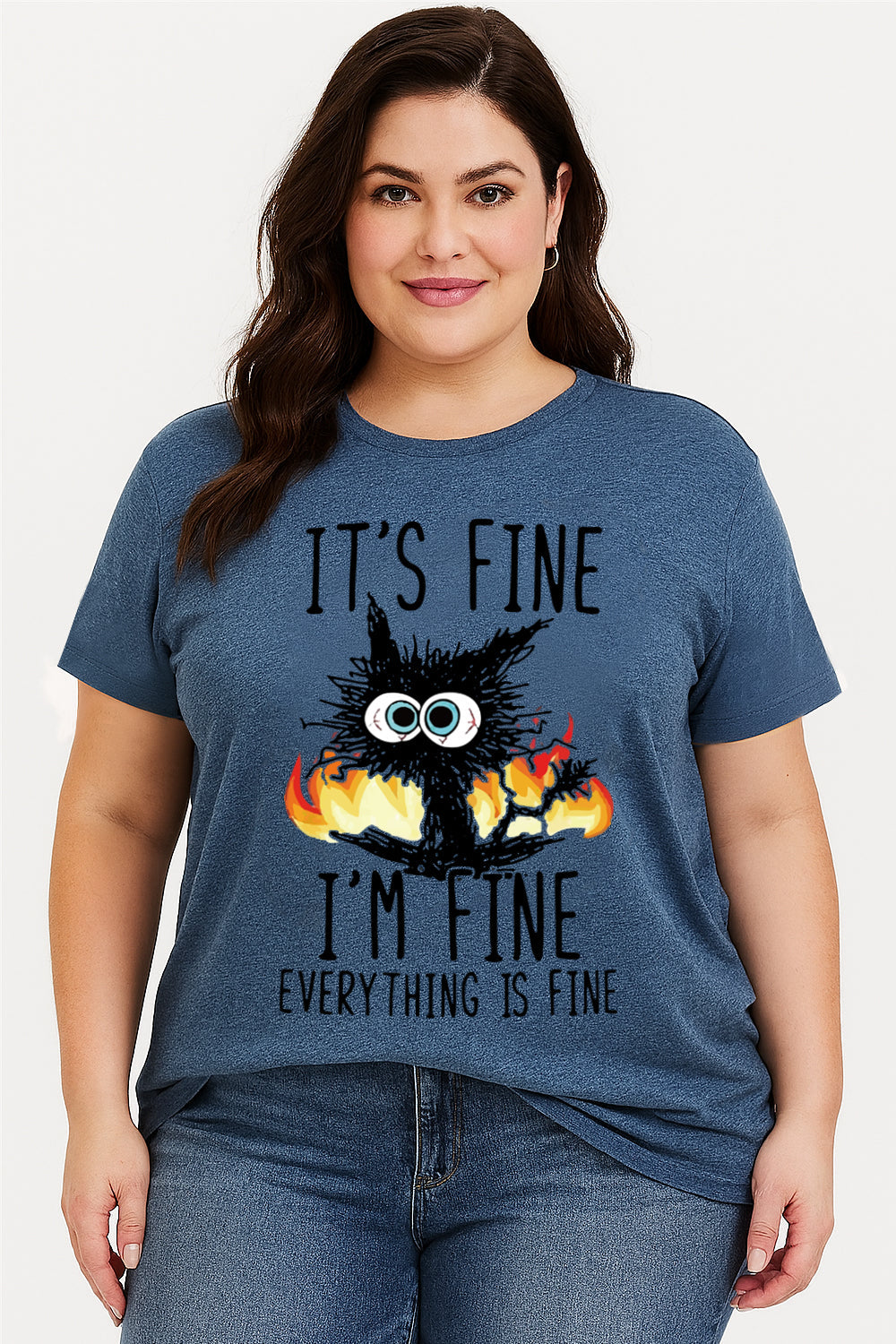 It's Fine I'm Fine Print Women Slogan Plus Size T-shirt