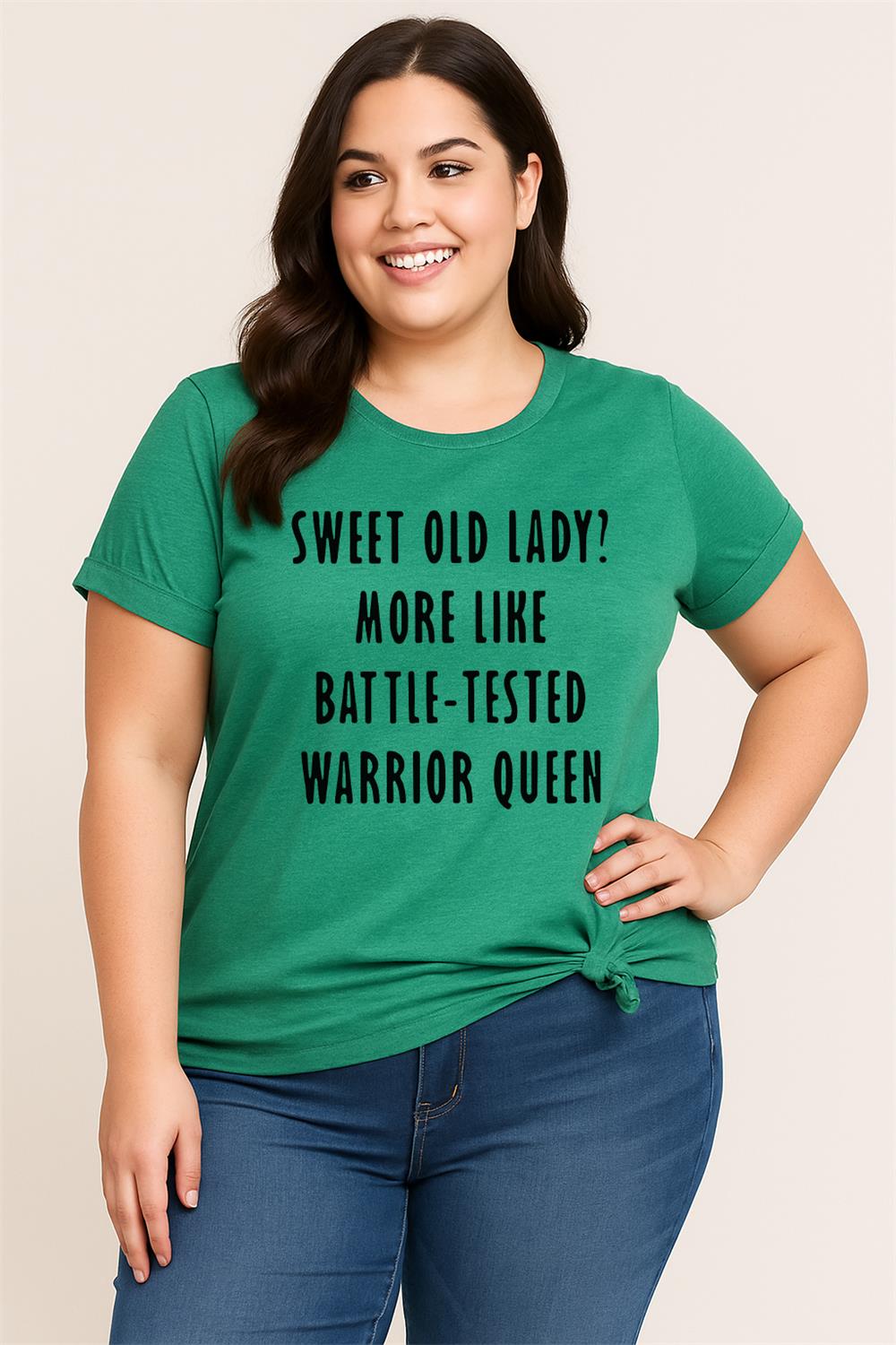 Sweet Old Lady Tee Slogan Letter Graphic Crew Neck Women Plus Size T Shirt