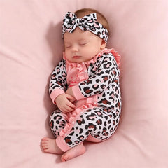 3PCS The Princess Letter Leopard Printed Long Sleeve Baby Jumpsuit