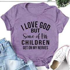 I Love God But Fashion Letter Print Women Slogan Plus Size T-Shirt