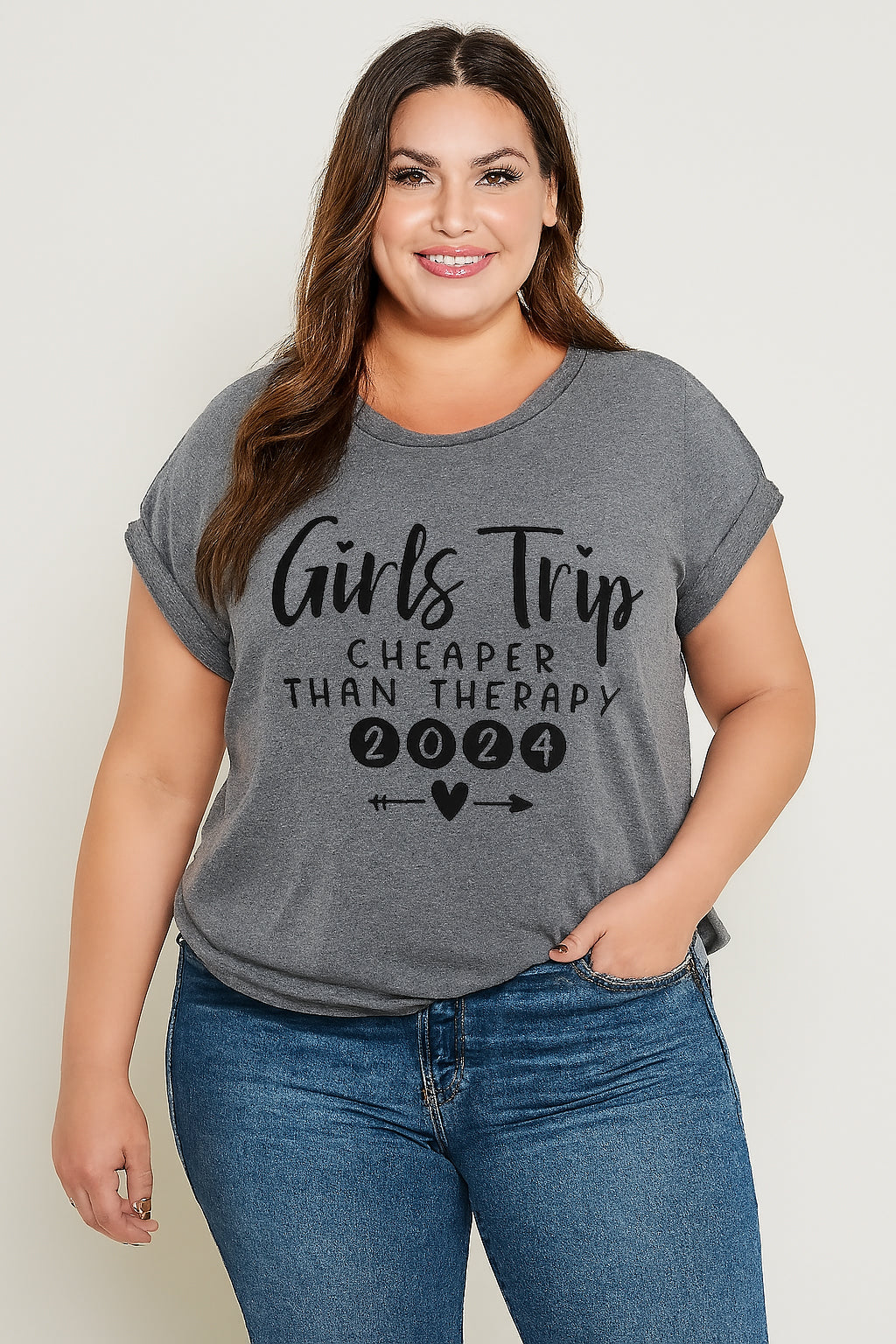 Pretty Girl Trip Letter Print Women Slogan Plus Size T-Shirt