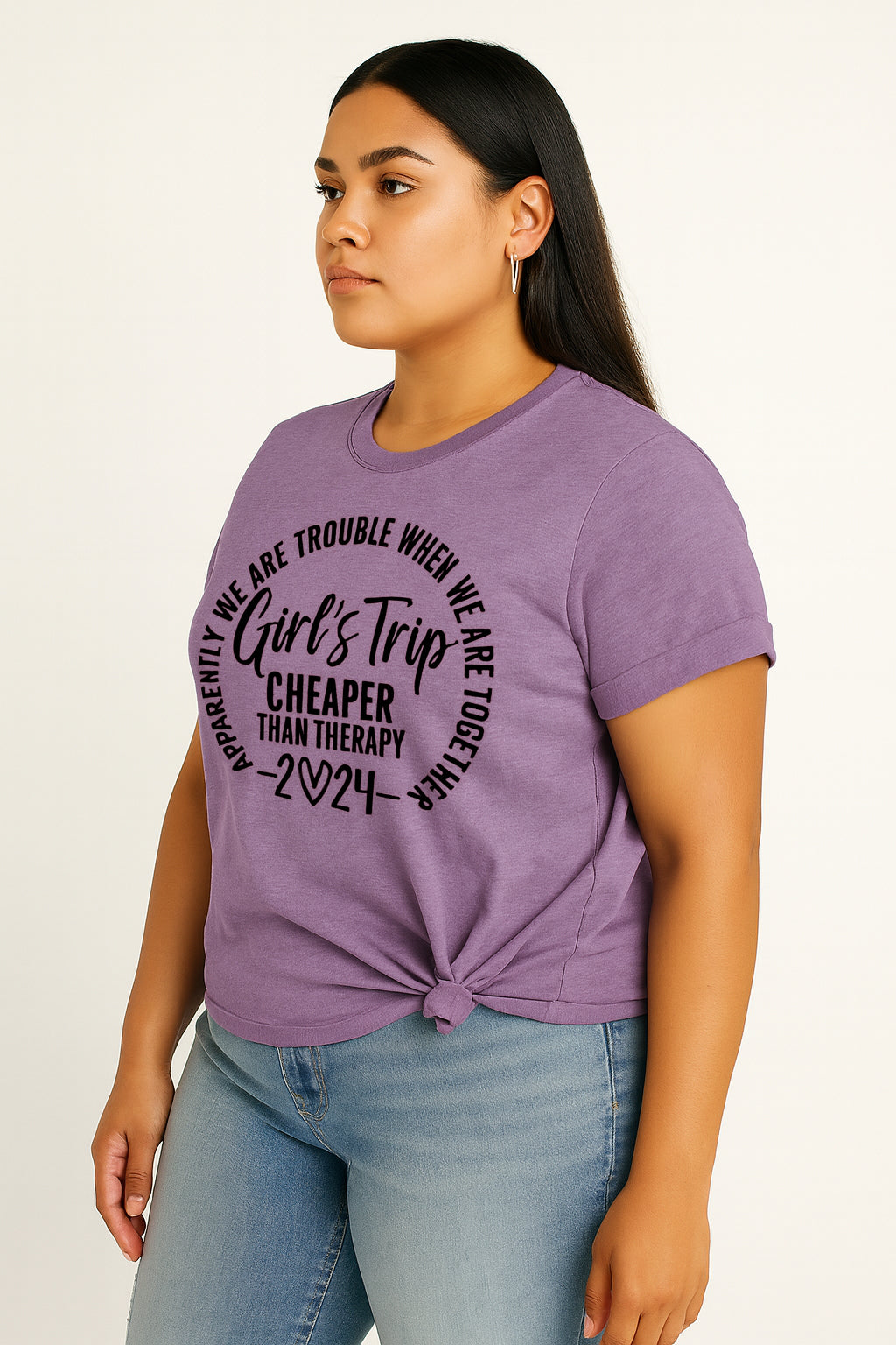 Girl's Trip 2024 Cheaper Letter Print Women Slogan Plus Size T-Shirt