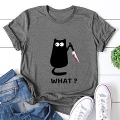 O que? Venda quente de camiseta com estampa de gato engraçado 