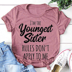 I Am The Youngest Sister Fashion Letter Print Women Slogan Plus Size T-Shirt