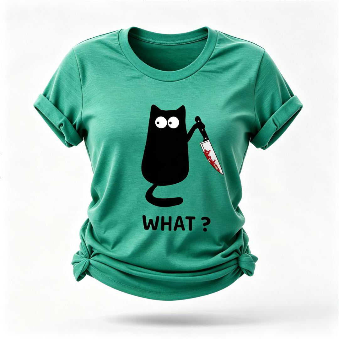 What? Hot Sale Funny Cat Printed Fashion T-Shirt