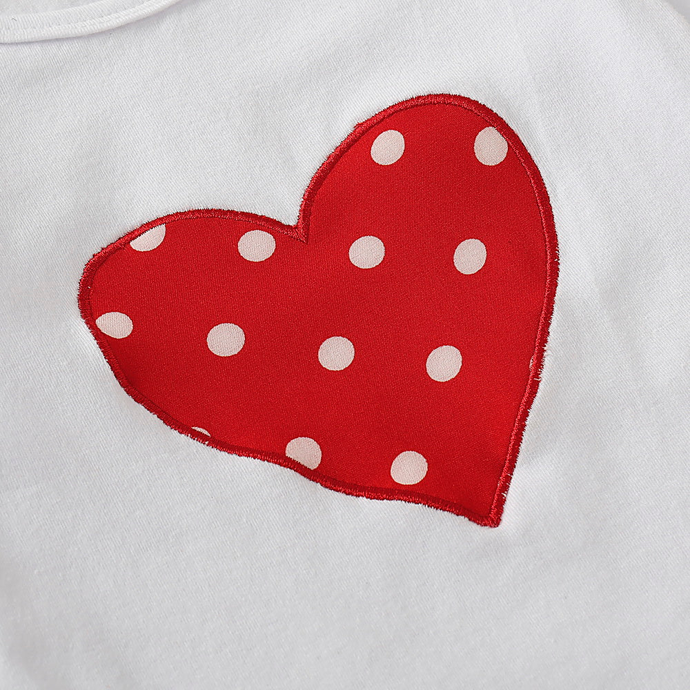 3PCS Heart Shaped Printed Polka Dot Long Sleeve Baby Girl Set