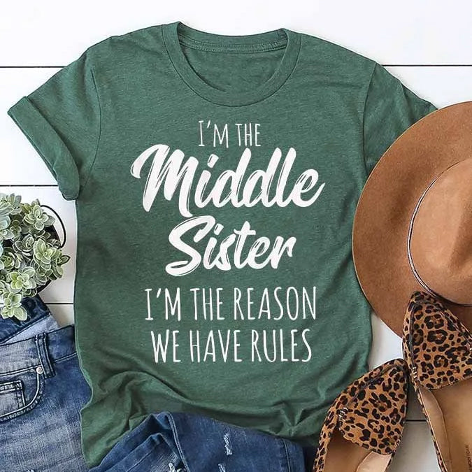 Eu sou a irmã do meio moda carta impressa camiseta feminina com slogan 