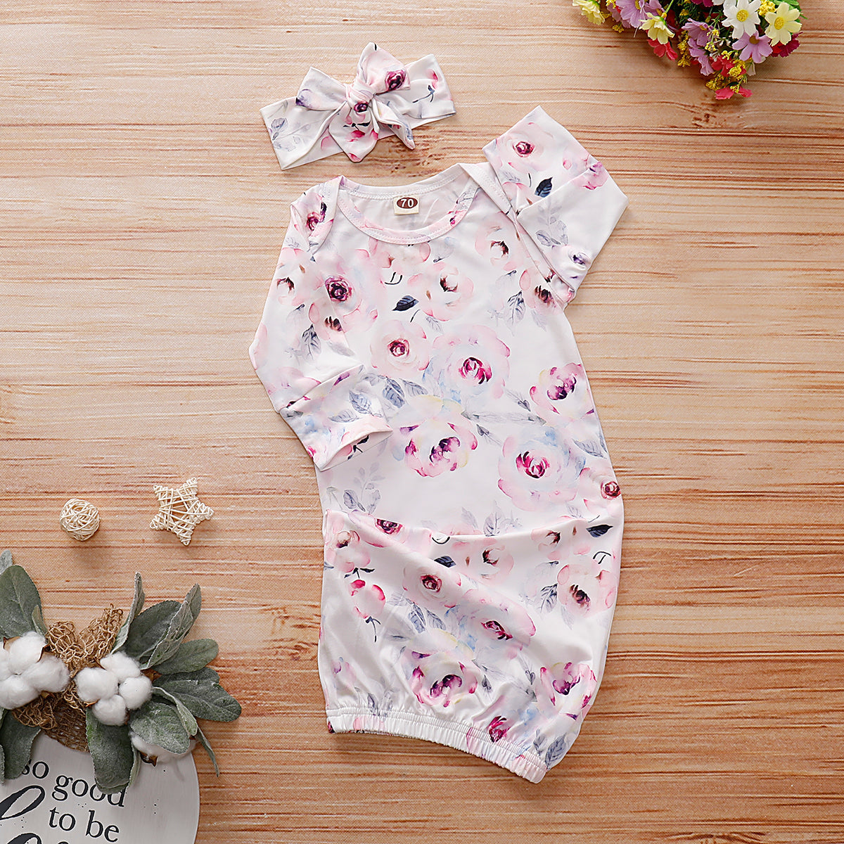2PCS Baby NewBorn Lovely Floral Print Pajamas and Headband