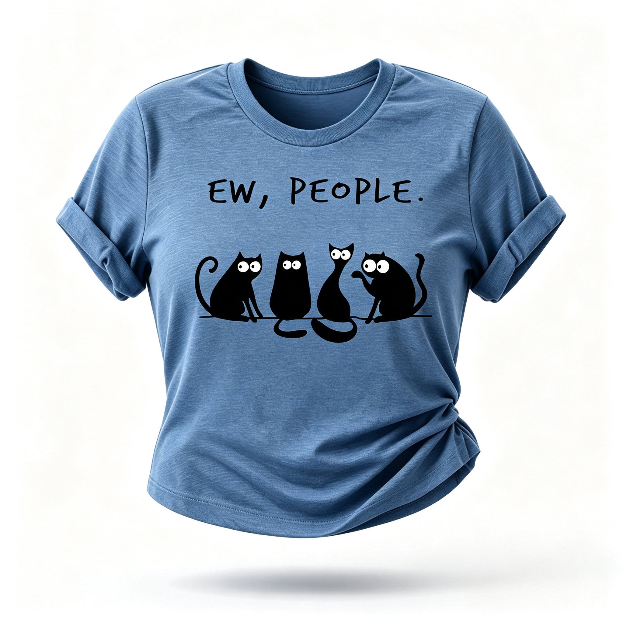 Ew People Cat Cartoon Print Cotton T-shirt