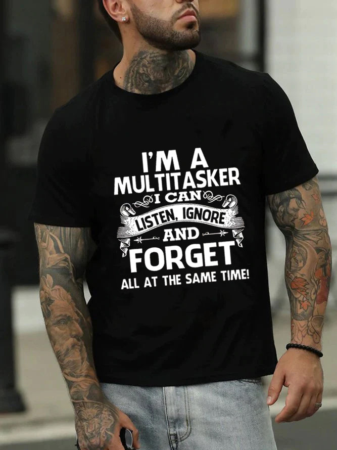 Je suis un t-shirt à slogan imprimé multitâche pour hommes 