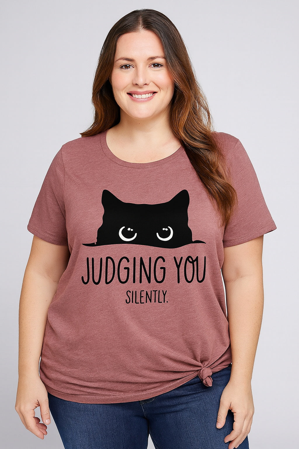 Judging You Slilently Cat Print Women Slogan Plus Size T-shirt