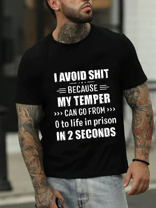 I Avoid Shit Letter Print Men Slogan T-Shirt