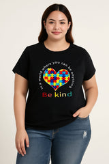Heart Puzzle Be Kind Letter Print Cotton Plus Size T-Shirt