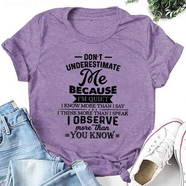 Camiseta com slogan feminino com estampa de letras não me subestime 