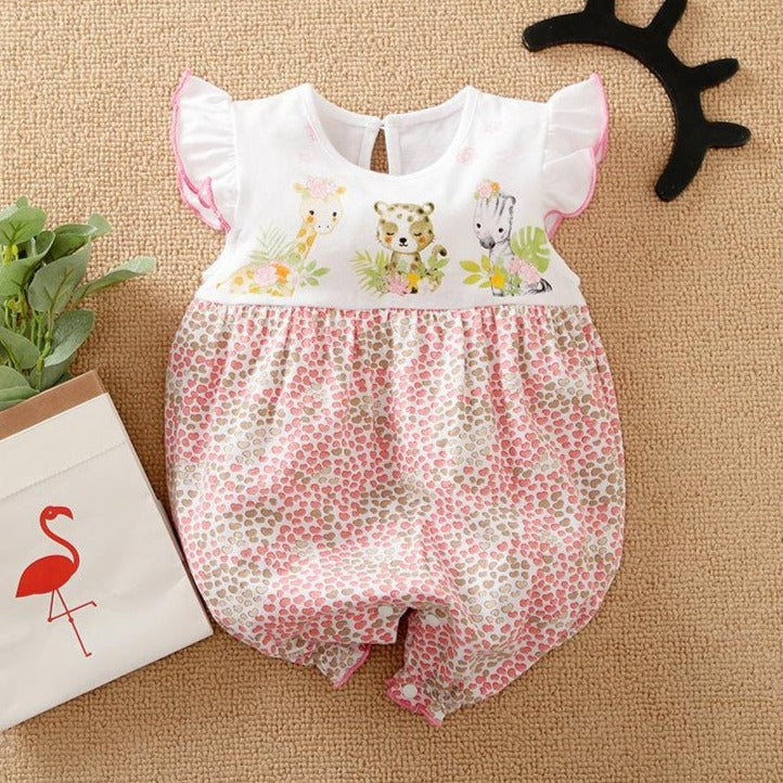 Sweet Cartoon Animal Printed Baby Romper