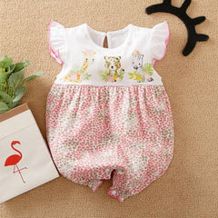 Sweet Cartoon Animal Printed Baby Romper